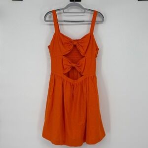 Fe Noel for Target Orange Bow Front Cutout Smocked Mini Dress Sleeveless Small